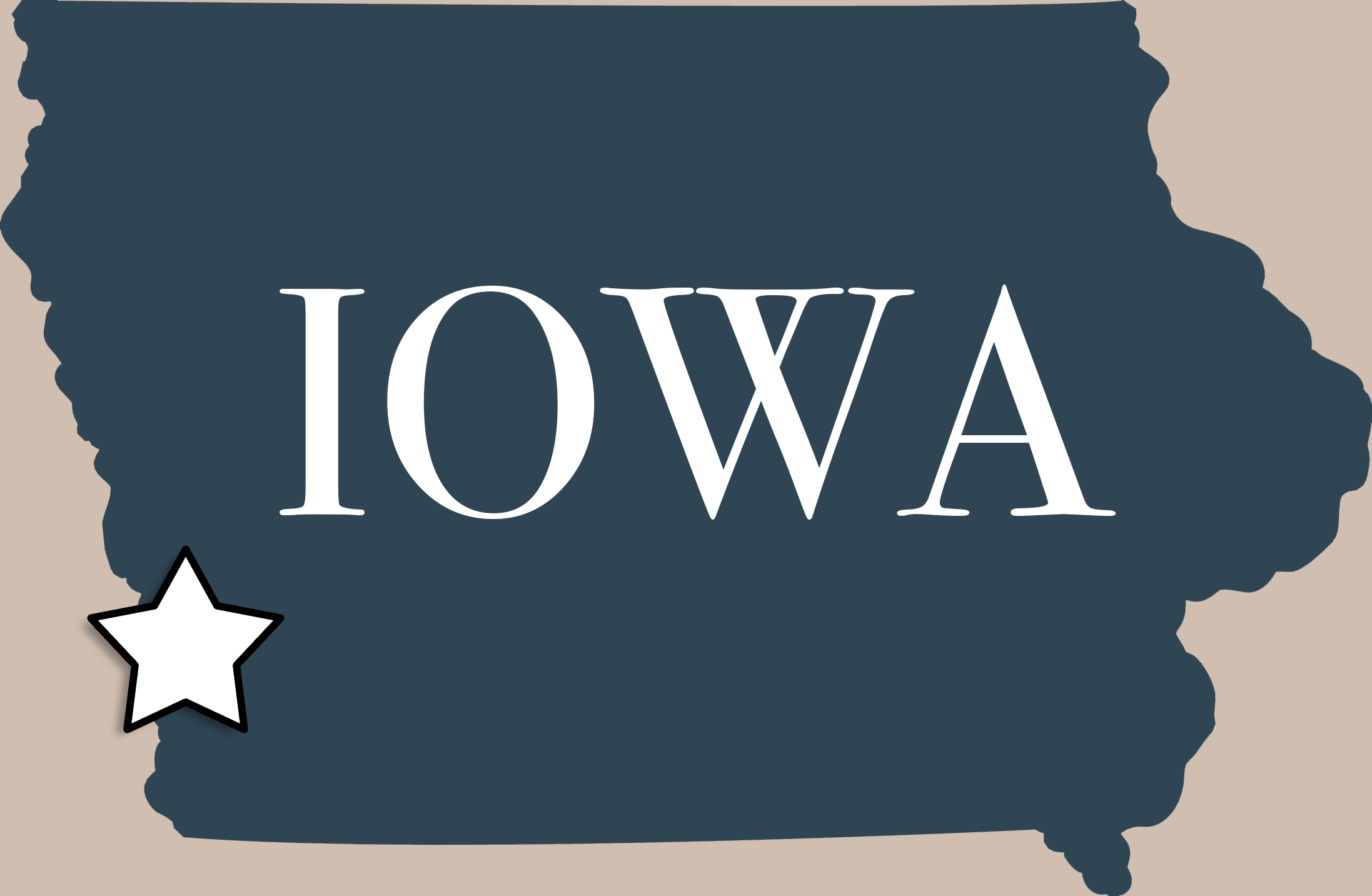 Iowa Map with Star on Pottawattamie County